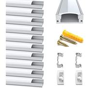 Chesbung Perfil de Aluminio, 10 Pack 0.5m/1.64ft Canal de Aluminio Led Para Luces de Tira del Led, Con Cubierta Blanca Lechosa, Los Casquillos de Extremo Y Los Clips de Montaje del Metal