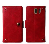 Cheshaoping Genuino Cuero Funda Case para Ulefone Armor Mini 5 2.8" Carcasa Protección Flip Billetera Ranuras Tarjetas Piel Cover (Rojo)
