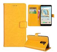 Cheshaoping Soporte Funda Leather TPU Silicona Case para Ulefone RugKing 2 Pro 5.45" Carcasa Protección Flip Billetera Ranuras Tarjetas PU Cuero Cover (Amarillo)