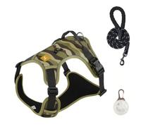 Chesoon Arnes Tactico para Perros Resistente Sin Tiron Asa De Control Reflectante Ajustable Verde M 16,5-30,8lb / 7,5-14,0kg