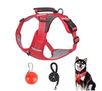 Chesoon Juego De Arnes para Perros A Prueba De Escape Chaleco Ajustable Sin Tiron Correa Luz LED Boton Presionable Reflectante 11-16,5lb / 7,5-14kg Rojo M