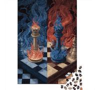 Chess Battle Fire Vs. Ice Rompecabezas Imposible,desafío for Adults Entretenimiento Creativo 1000 Piezas Obra De Arte De Juego De para Adultos Y Niños Mayores De 12 Años 38x26cm/1000pcs