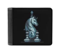 Chess King Queen Knight - Cartera plegable para hombre con tarjetero de cuero