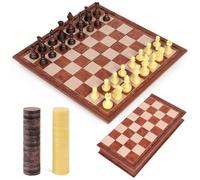 Chess Set and Draughts Board Games 2 in 1,Magnetic Chess Checkers Board Toys,Travel Folding Board and Chess Piece for Kids and Adult (24x24cm)