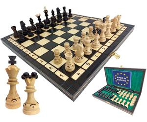ChessEbook Juego de Ajedrez Pearl - Tablero de Ajedrez de Madera 34 x 34 cm, Juego de Tablero Ajedrez Plegable - Juego de ajedrez con Tablero de Madera y Piezas Hechas a Mano