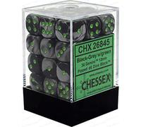 Chessex Dice: CHX26845 D6 12 mm Gemini Black-Grey/Green (36).