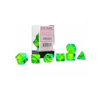 Chessex Gemini - Juego de dados translúcidos (7 dados poliédricos, color verde y verde azulado con amarillo