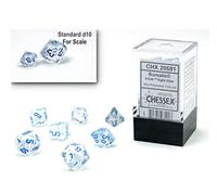 Chessex Juego de dados - Juego de dados poliédricos luminarios Borealis de 10 mm azul claro - Dungeons and Dragons D&D DND TTRPG - Incluye 7 dados - D4 D6 D8 D10 D12 D20 D%, (CHX20581)