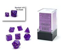 Chessex Juego de dados poliédricos Borealis 10 mm morado/dorado – 7 datos D&D (D4–D%)