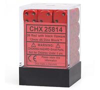 Chessex Opaco 12 mm d6 con pips Dice Blocks (36 Dice) - Rojo y Negro