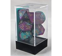 Chessex Polyhedral 7-Die Gemini Dice Set: Purple & Teal with Gold (d4, d6, d8, d10, d12, d20 & d00) CHX-26449