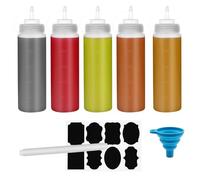 Chetexus - Botella exprimible de 12 onzas, paquete de 5 botellas de salsa exprimible de condimentos de 360 ml, dispensadores de plástico con medidas para ketchup, barbacoa, salsas, jarabe, aderezos