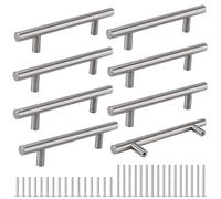 Cheukka 8 tiradores para muebles de acero inoxidable, tiradores de cocina con separación entre orificios de 128 mm, tiradores plateados para armarios de acero inoxidable, tiradores para puertas