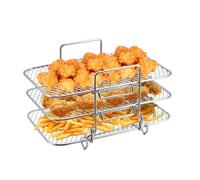 CheurYae Estante apilable para freidora de aire Ninja Dual Air Fryers, estantes deshidratadores de acero inoxidable de 3 capas para freidora de aire, estante para horno ninja microondas hornear asar