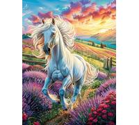 Cheval blanc dans le champ de fleurs au coucher de soleil Rompecabezas 500 Piezas Cartón Para Adultos Y Adolescentes Mitos fantásticos Para Coleccionistas Decoración Única Hogar Antiestrés Regalo Reye