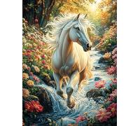 Cheval blanc dans le jardin fleuri Rompecabezas 1000 Piezas Cartón Resistente Para Adultos Mitos fantásticos Cuento De Hadas Actividades Grupales Para Relajarse Decoración Pared Regalo Aniversario 100