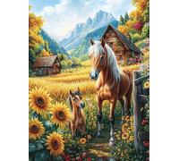 Cheval et Son Poulain Dans le Champ de tournesols Rompecabezas 1000 Piezas Cartón para Expertos Animal Planta Mejora Atención para Semana Santa Garantía Satisfacción Más Vendido 1000 P
