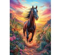 Cheval Noir au Galop Dans le Ciel au Coucher de Soleil Puzzle 300 Piezas Papel Adolescentes Mitos Cuento de Hadas Actividad Días Libres Actividad Mente Colección Rompecabezas Regalo