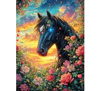 Cheval Noir Dans le Jardin de Roses Rompecabezas 500 Piezas Cartón Grueso para Coleccionistas Animal Cuento de Hadas fantástico Eventos Team Building Relajación Mental Ocio En Casa Rey