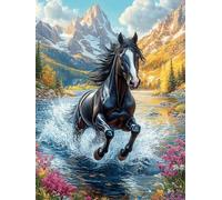 Cheval noir dans le ruisseau de montagne Puzzle 300 Piezas Cartón Resistente Para Adultos Animal cuento de hadas fantástico Entretenimiento Individual Desconectar Estrés Colgar En Pared Idea De Regalo