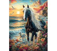 Cheval Noir Sur la Plage au Coucher de Soleil Puzzle 300 Piezas Cartón Grueso para Adultos Y Adolescentes Mitos Cuento de Hadas Calmar La Mente Entretenimiento Casero Regalo Ideal 300
