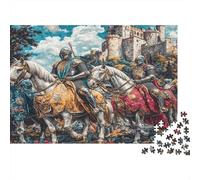 Chevaliers médiévaux à Cheval |Château fantastique Scene Art| Puzzles Amusants En Famille 70x50cm/1000pcs Adultes