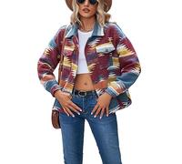 Chevara Chaqueta azteca étnica vintage para mujer, manga larga, con botones, de lana, estilo occidental, 03 Rojo, XL