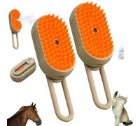 Chevaroo Horse Steam Brush, Chevaroo 3-in-1 Self-Cleaning Steam Pet Brush for Shedding, Pet Spray Hair Removal Brush with Foldable Handle (Brown*2)