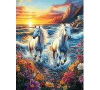 Chevaux au galop au coucher de soleil sur l'océan Rompecabezas 300 Piezas Cartón Para Principiantes Animal cuento de hadas fantástico Juego Familiar Ejercita La Mente Garantía Reposición Piezas Regalo
