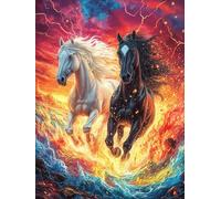 Chevaux Noir et Blanc Dans le feu Puzzle 1000 Piezas Cartón Grueso para Adultos Mitos Cuento de Hadas Diversión Grupal Entrenamiento Cerebral Regalo Navideño Regalo Ideal 1000 PCS
