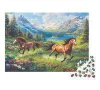 Chevaux sauvages au Galop |Paysage de montagne Painting Style| Puzzles Amusants En Famille 52x38cm/1000pcs Adultes
