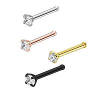 Chevnzev Juego de 4 piercings de acero inoxidable para la nariz, 3 estilos únicos de vástago, 4 colores, circonita cúbica, piercing para el cuerpo, juego de joyas para la nariz, talla única, como se
