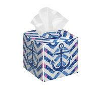 Chevron Ocean Anchor - Funda cuadrada impermeable para pañuelos de PVC, organizador de papel facial, dispensador de papel facial para el hogar, oficina, baño, coche, mesa, mesita de noche, tocador