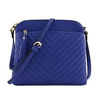 Chevron Quilted Medium Crossbody Bag with Tassel Accent