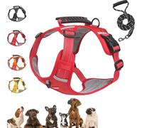 Chewie Cozy Harness, Chewie no Pull Dog Harness with Leash Set, Adjustable Reflective Comfort Pet Vest for Small, Medium and Large Dogs (Red,Small)