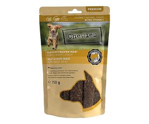 Chewies Tiras de Carne Maxi para Perros de 100% Carne de Vacuno, 150 g, Tiras para Masticar de Ganado Secado al Aire para Perros, sin azúcar y sin Cereales, Carne de Vacuno deshidratada