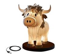 Chewtoyo Highland Yak - Lámpara de mesa, luz nocturna de vaca de resina, 6.5 pulgadas, carga USB, lámpara de noche cálida, decoración creativa