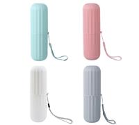 Chewtoyo Juego de 4 soportes para cepillos de dientes de viaje, con vasos cilíndricos, portátil, textura a rayas, diseño desmontable, regalo ideal para ducha, uso múltiple, disponible en gris, blanco