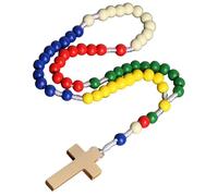 Chewtoyo Rosario de madera, colorido rosario católico de cinco décadas, cuentas de oración de madera de 8 mm con diseño trenzado, 12.6 pulgadas, regalo religioso para primera comunión y bautismo