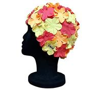 CHEX Anzio Gorro de natación con diseño floral de goma térmica para mujer estilo clásico retro 3D 3 colores impresionante estilo vintage para adultos talla única color rojo naranja amarillo