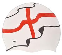 CHEX Gorro de natación de silicona elástico unisex para mujeres y hombres, de una pieza, diseño de bandera de Inglaterra, color blanco, negro, rojo, talla única, para adultos