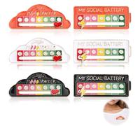 Cheynn 6 pines de batería social, divertido broche para el estado de ánimo social, pines de batería social para 7 días, agujas de humor interactivas, modernas, esmaltadas, broches emocionales