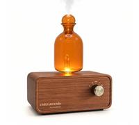 chezArtemis Ember Difusor Sin Agua Aceites Esenciales para aromaterapia | Vidrio ámbar y base madera marrón, sin plástico BPA, batería recargable 10 días, inalámbrico portátil, regalo vintage hogar