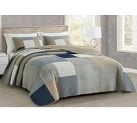 Chezmoi Collection Addy Juego de edredón de 3 Piezas, diseño de Retazos Azul Marino, Blanco, Gris Topo y a Cuadros, Reversible y Ligero, de algodón Prelavado, tamaño Queen