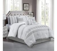Chezmoi Collection Ariel - Juego de Ropa de Cama de 7 Piezas con Bordado geométrico de felpilla Plisada a Rayas, tamaño California King