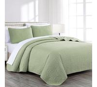 Chezmoi Collection Austin 3-Piece Oversized (100x106) Bedspread Coverlet Set Queen, Sage by