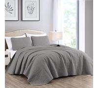 Chezmoi Collection Austin - Juego de colcha (3 piezas, tamaño Queen, gris)