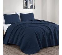 Chezmoi Collection Austin - Juego de Colcha de 3 Piezas Extra Grande (tamaño King, Color Azul Marino)