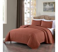 Chezmoi Collection Austin - Juego de Colcha tamaño Queen de 3 Piezas Pinsonic Acolchada Extra Grande, Queen, Terracota