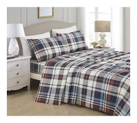 Chezmoi Collection Juego de sbanas de cuadros Lodge de 4 piezas, tamao king, color azul, naranja, blanco, espiga de espiga, rayas, estampado de